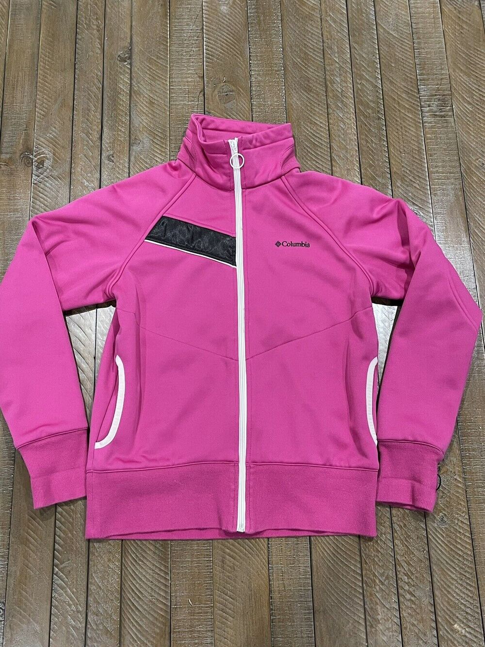 Columbia Sportswear Womens L ReTRO Full Zip Up Mock Neck Jacket Pink INTERCHANGE
